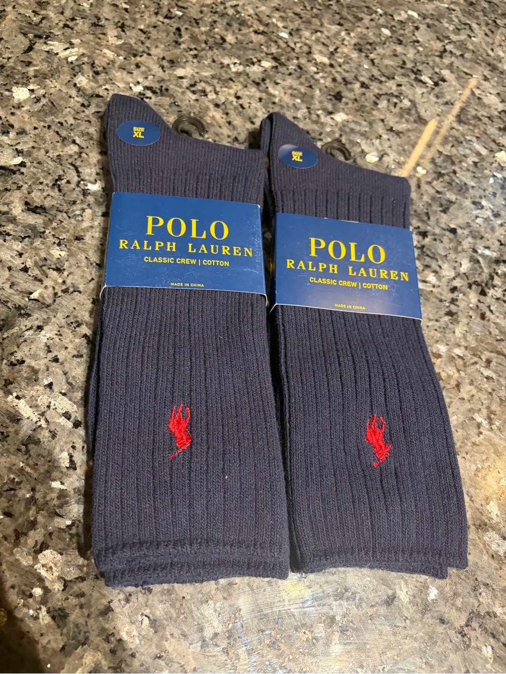 Polo Ralph Lauren Crew Socks Mens 13-16 XL Pony Logo Ribbed Cotton NEW 2 Pair